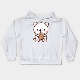 Cute Bear Drinking Bubble Tea Cartoon Boba Drawing Kids Hoodie